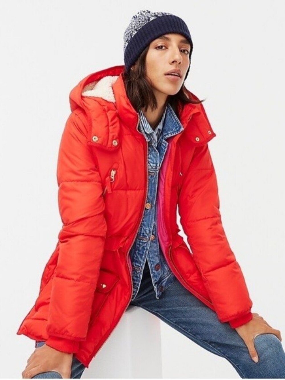 J. Crew Chateau Pimaloft Red Puffer Jacket Coat Parka Hooded Winter Size Small